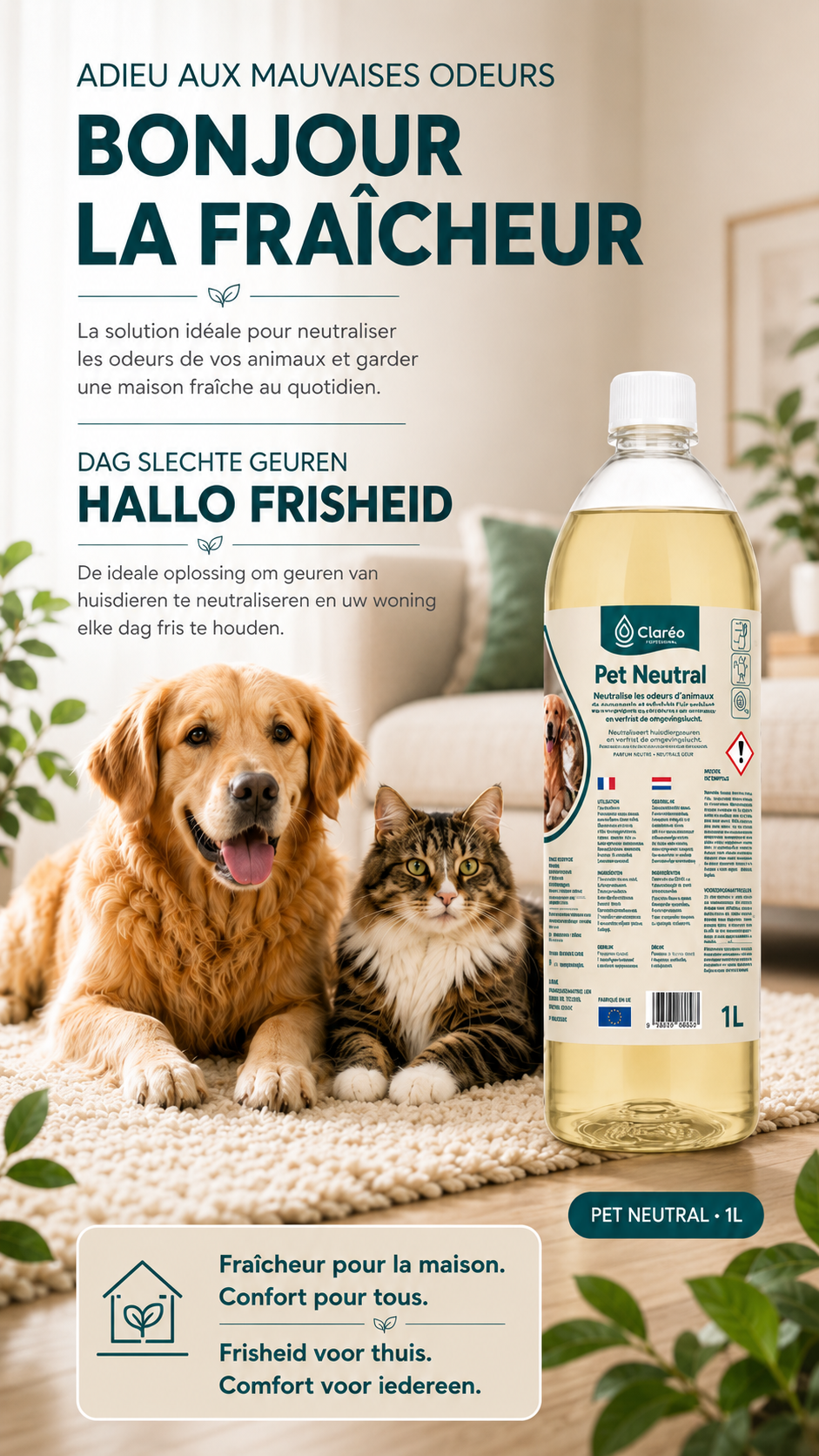 Pet Neutral Claréo — neutralise les odeurs animales et laisse la maison fraîche
