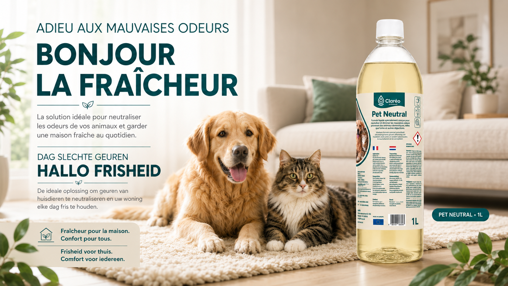 Pet Neutral Claréo — neutralise les odeurs animales et laisse la maison fraîche